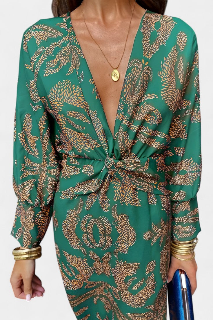 Elara Robe Maxi avec Décolleté en V et Nœud Frontal