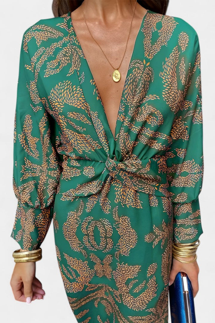 Elara Robe Maxi avec Décolleté en V et Nœud Frontal