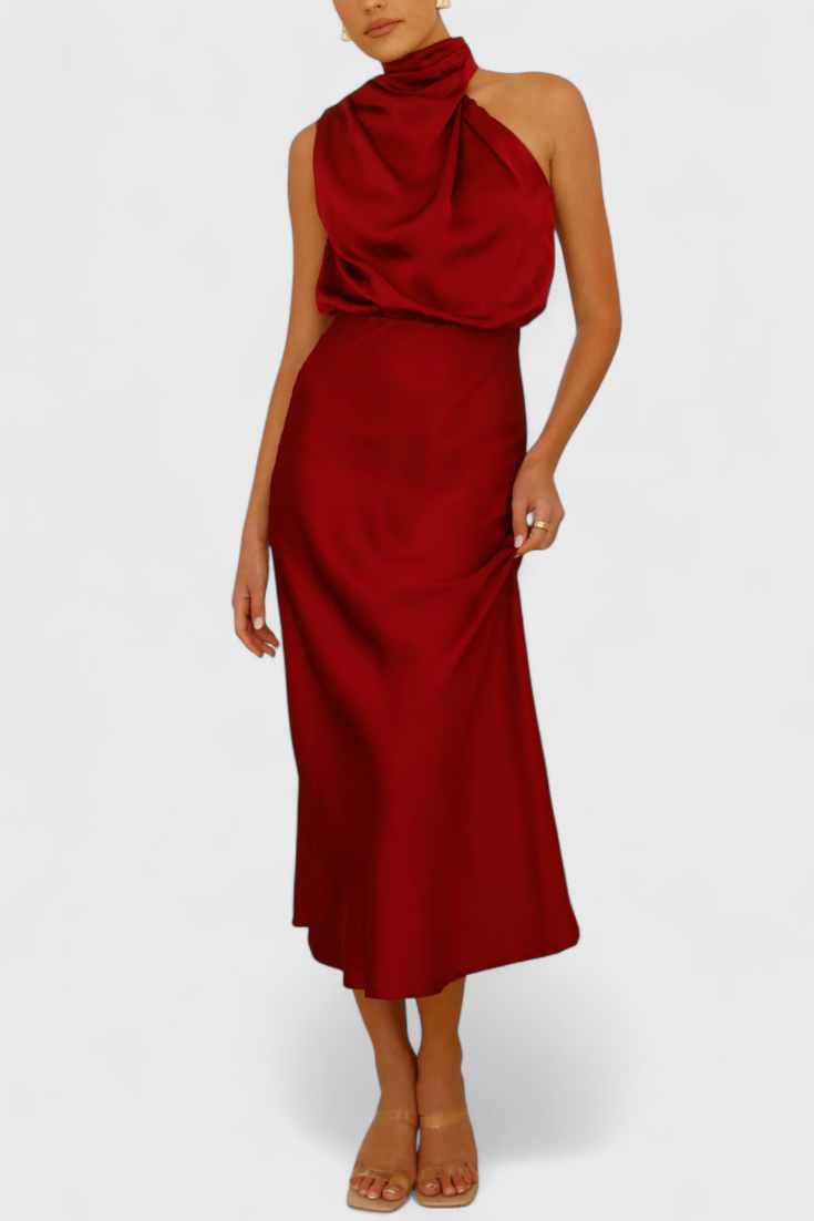 Rina Robe Élégante à Col Halter Drapé