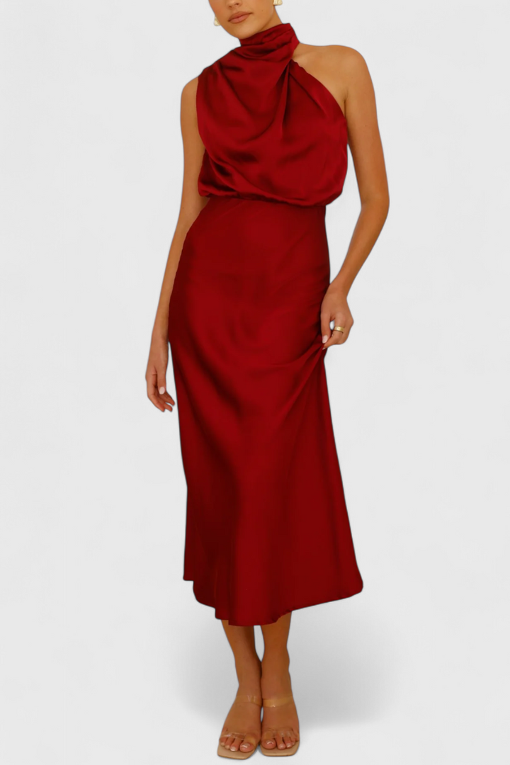 Rina Robe Élégante à Col Halter Drapé