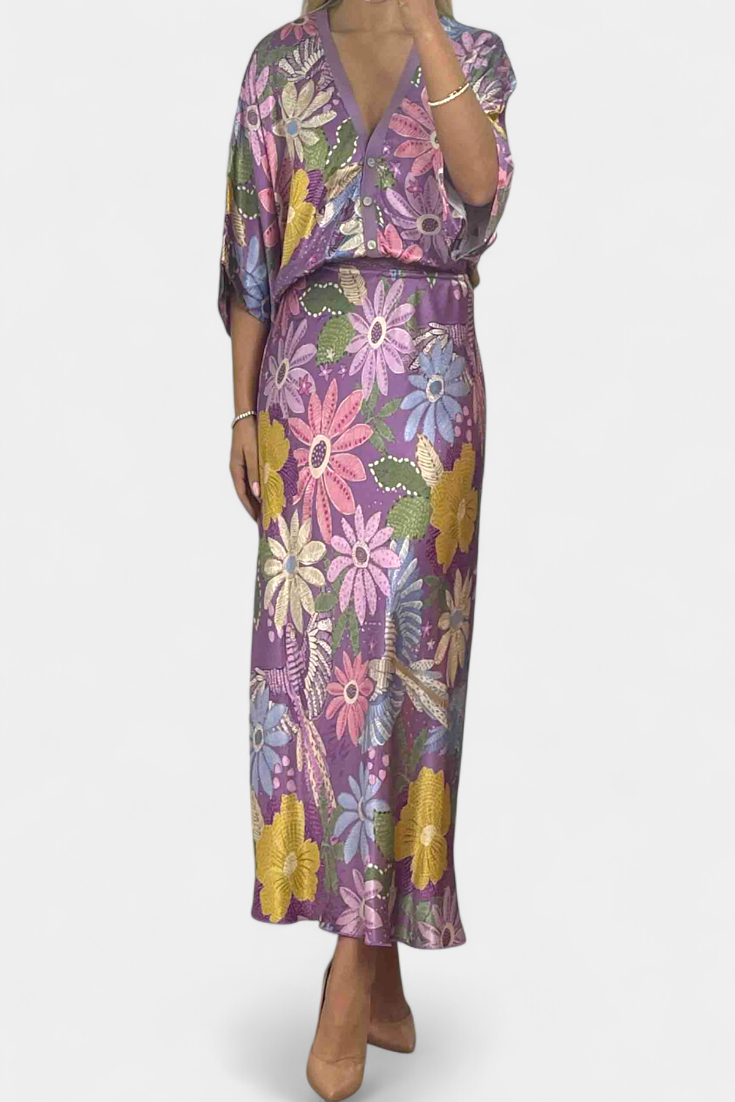 Shae Ensemble Doux de Blouse et Jupe Queue de Poisson Florale