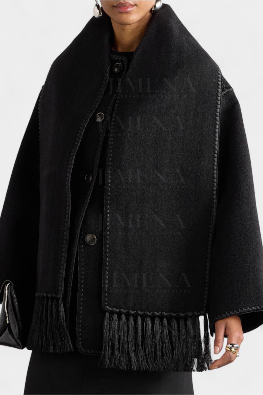 Manteau Pauline avec Écharpe à Franges Intégrée