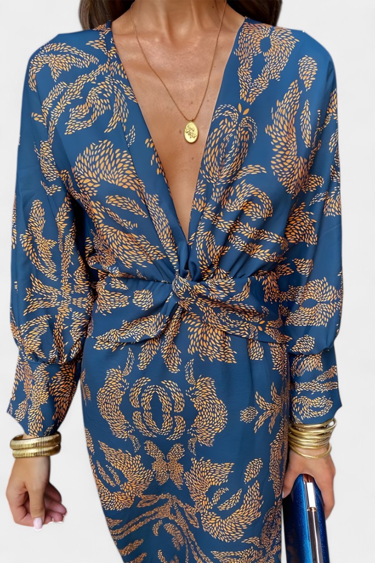 Elara Robe Maxi avec Décolleté en V et Nœud Frontal