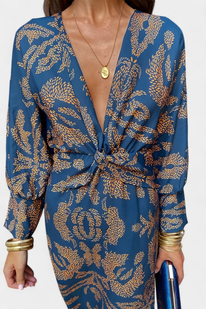 Elara Robe Maxi avec Décolleté en V et Nœud Frontal