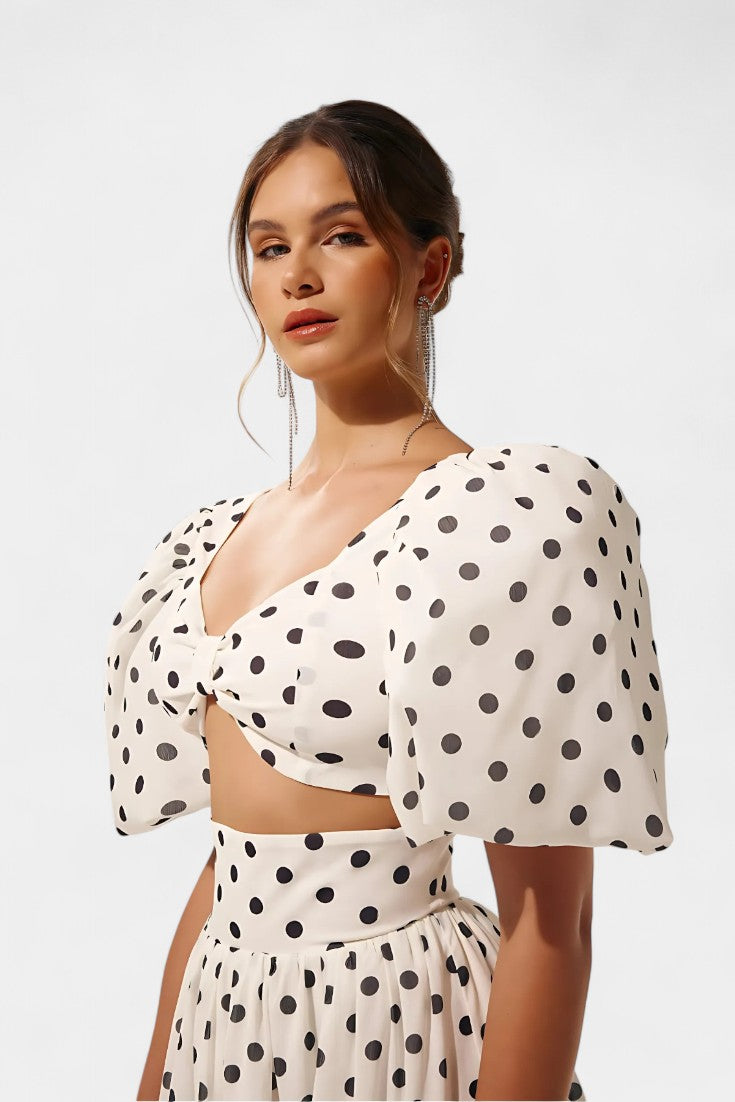 Ensemble Jupe et Top à Pois Sherine avec Manches Bouffantes