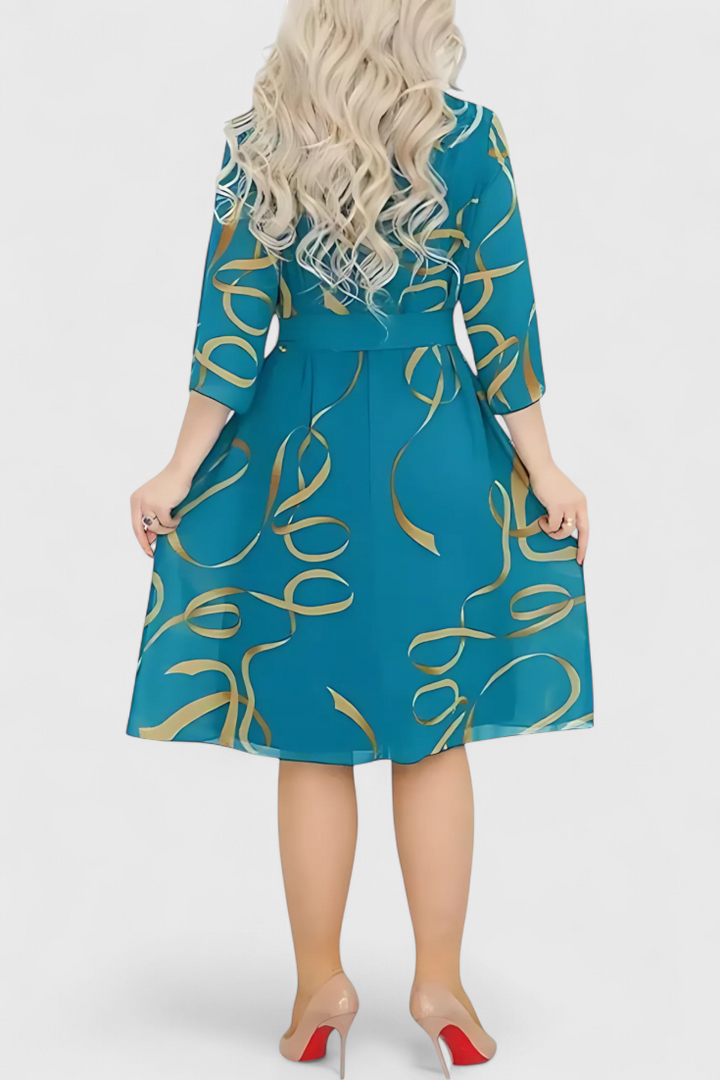 Robe Midi Imprimée Ame avec Ceinture et Coupe Polyvalente