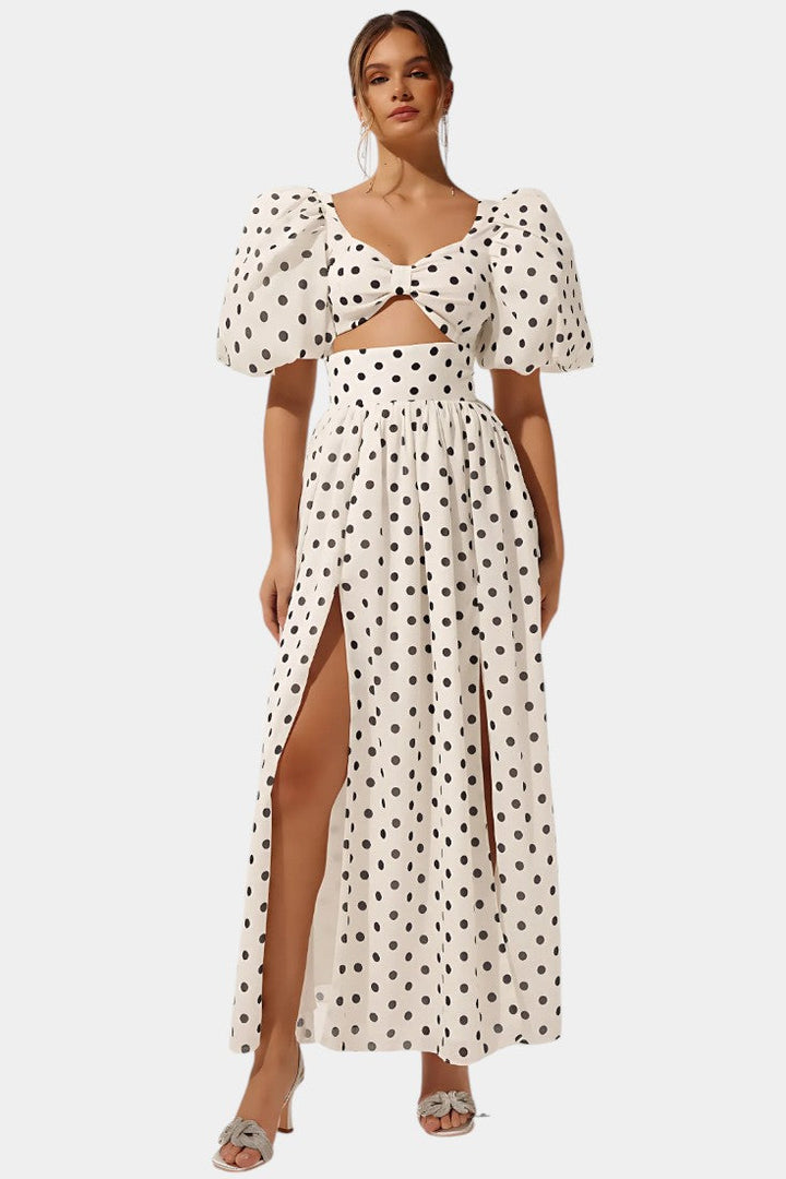 Ensemble Jupe et Top à Pois Sherine avec Manches Bouffantes