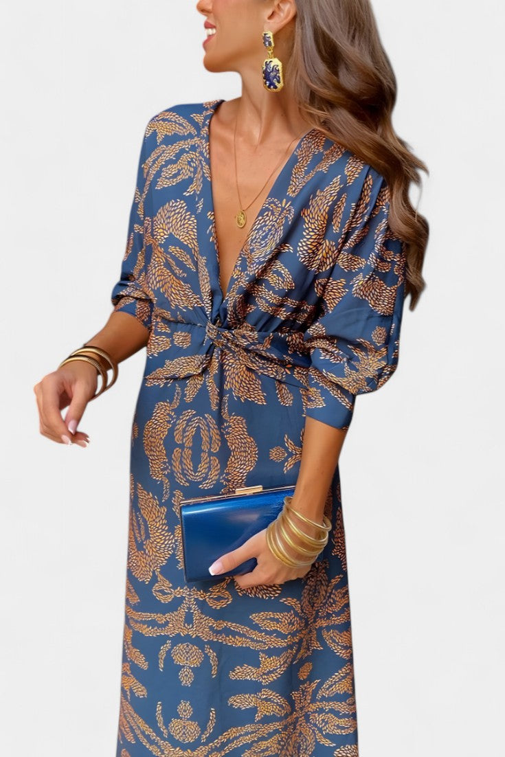 Elara Robe Maxi avec Décolleté en V et Nœud Frontal