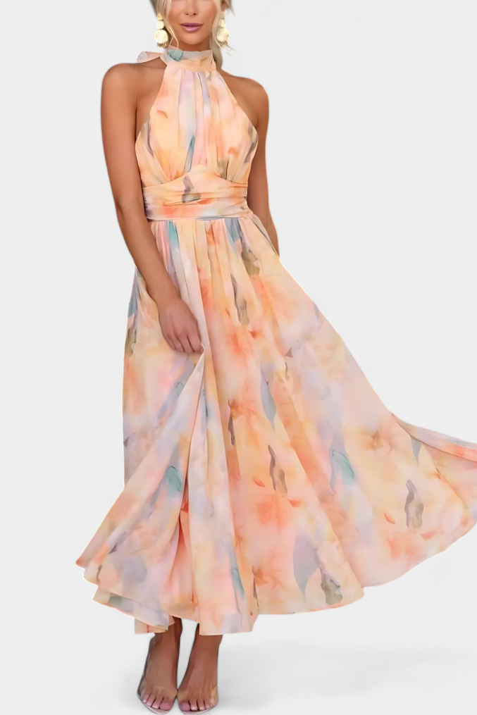Robe Alaia avec Imprimé Aquarelle et Col Halter