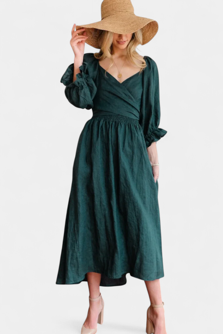Robe Petra à Deux Niveaux avec Corps Froncé et Manches Bouffantes