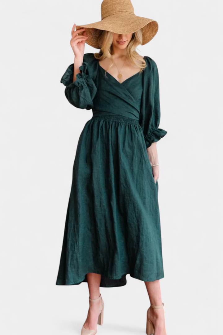 Robe Petra à Deux Niveaux avec Corps Froncé et Manches Bouffantes