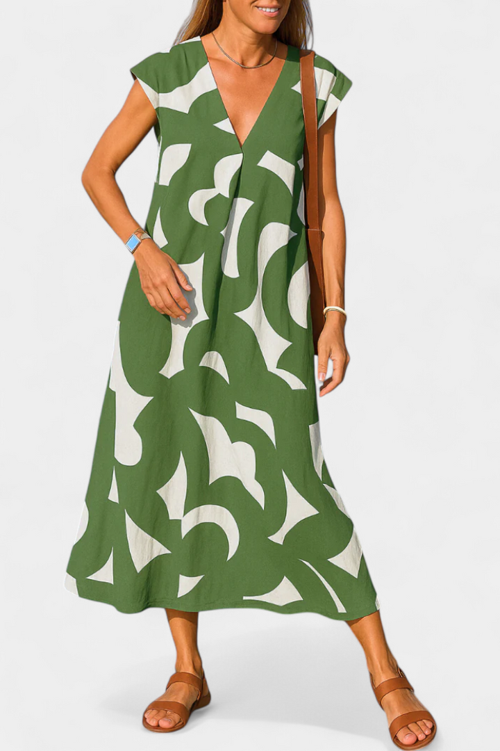 Robe Asela Casual avec Décolleté en V et Imprimé Mixi