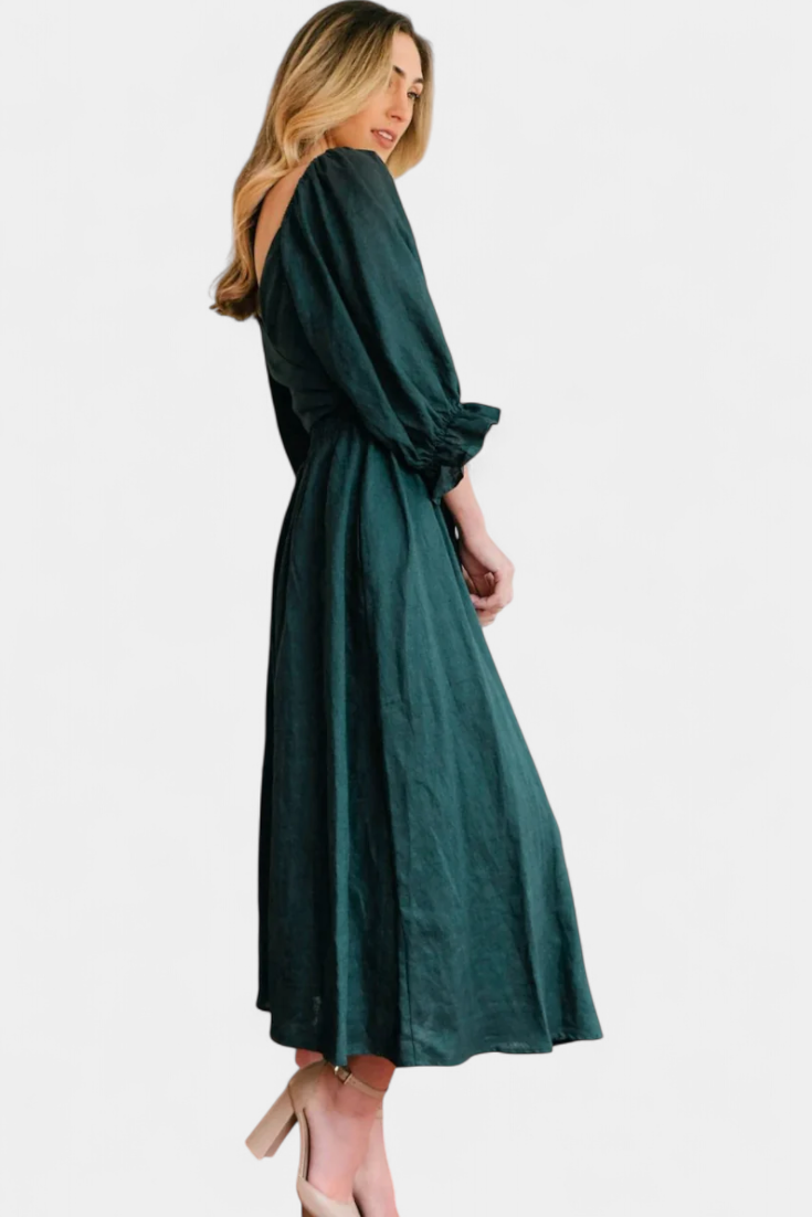 Robe Petra à Deux Niveaux avec Corps Froncé et Manches Bouffantes