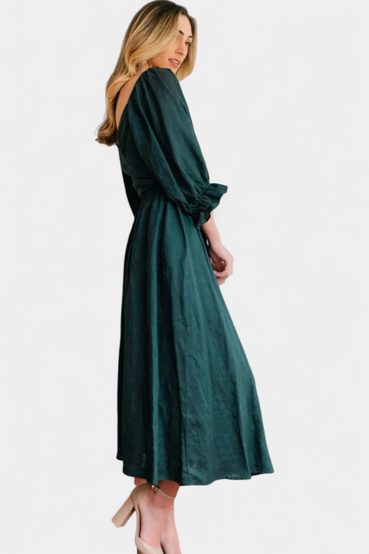 Robe Petra à Deux Niveaux avec Corps Froncé et Manches Bouffantes