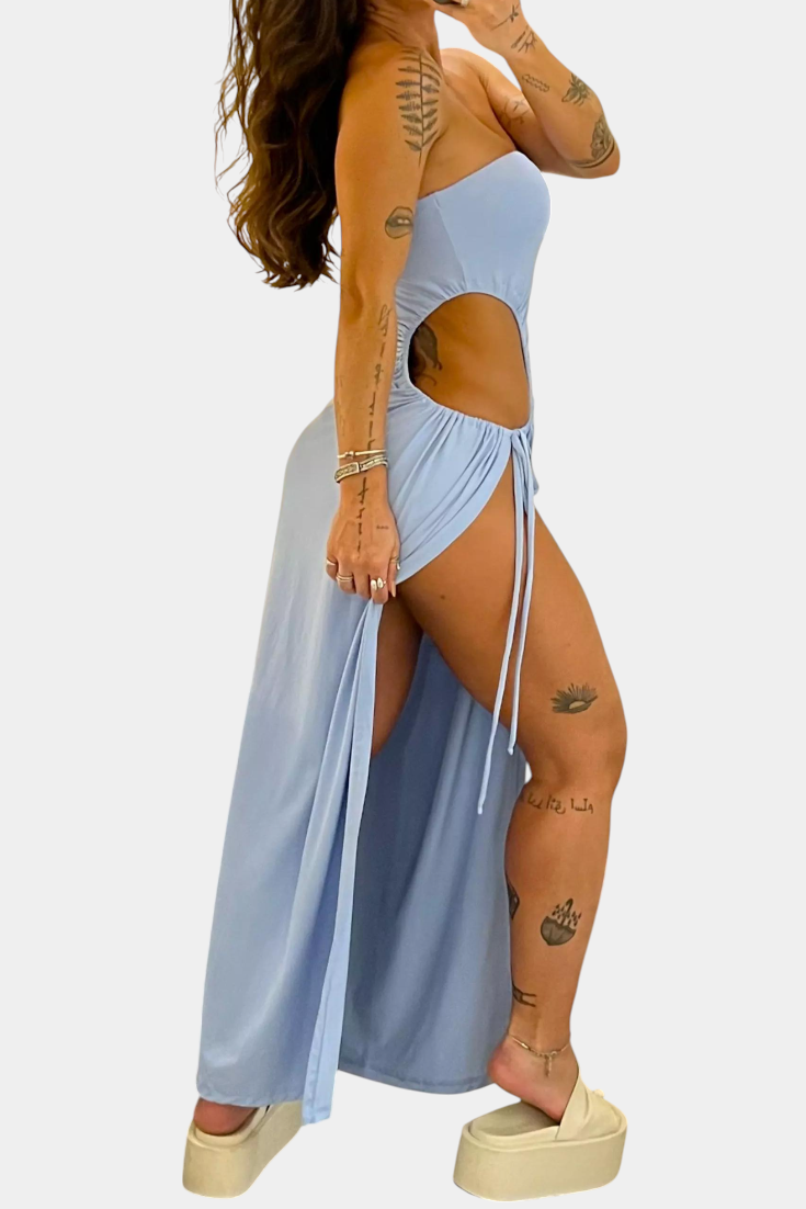 Robe Teuta Sans Bretelles avec Nœud Latéral et Fente Haute