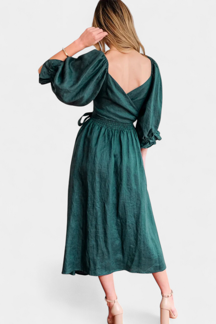 Robe Petra à Deux Niveaux avec Corps Froncé et Manches Bouffantes