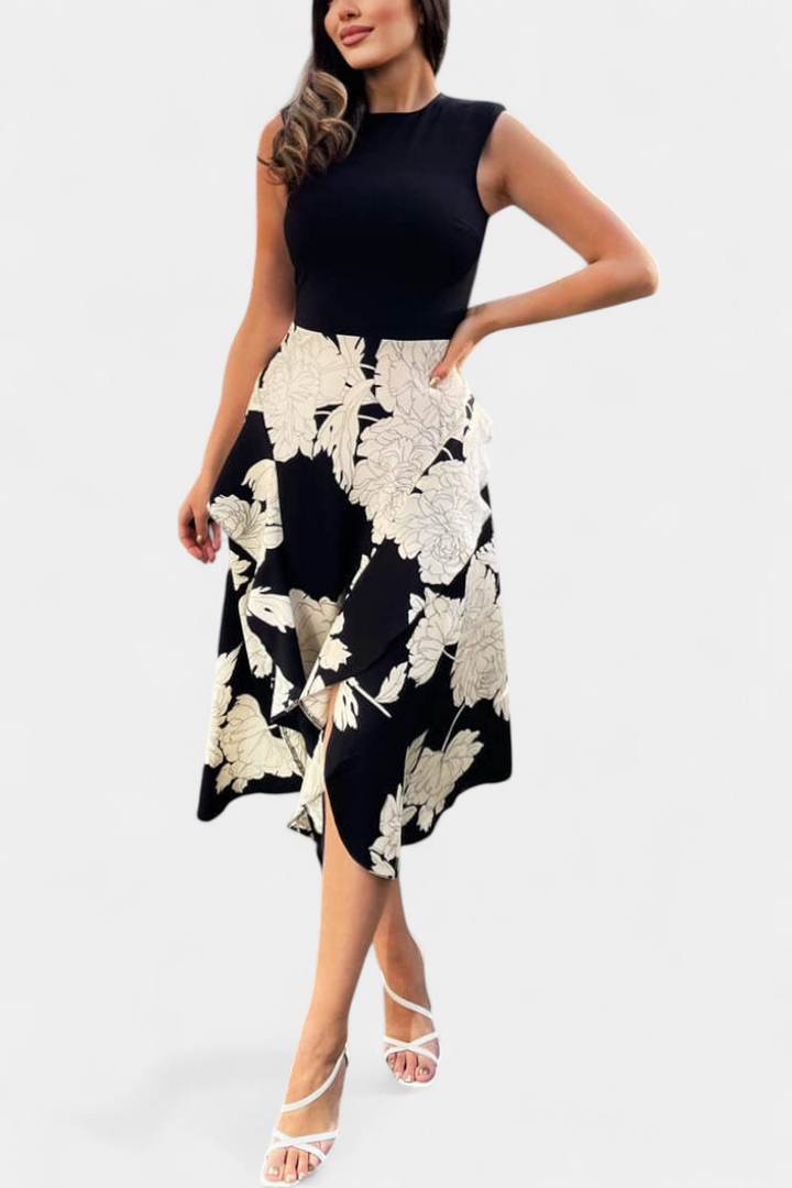 Robe Raquel avec Top en Tricot et Jupe Florale avec Fente