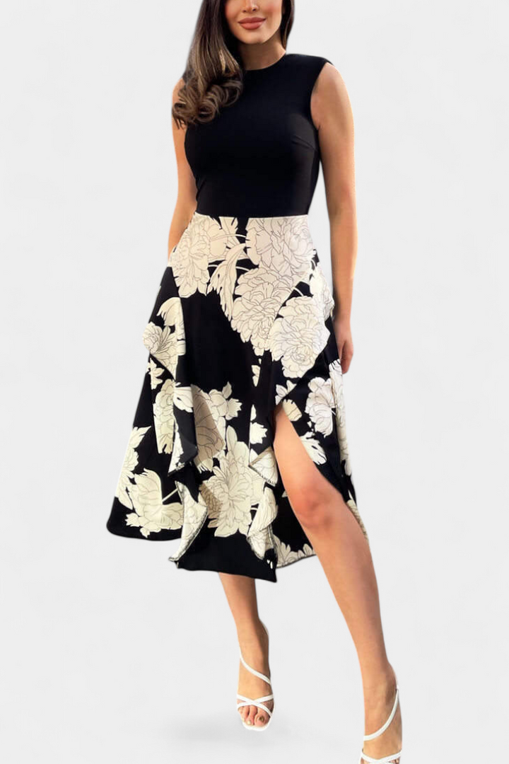 Robe Raquel avec Top en Tricot et Jupe Florale avec Fente