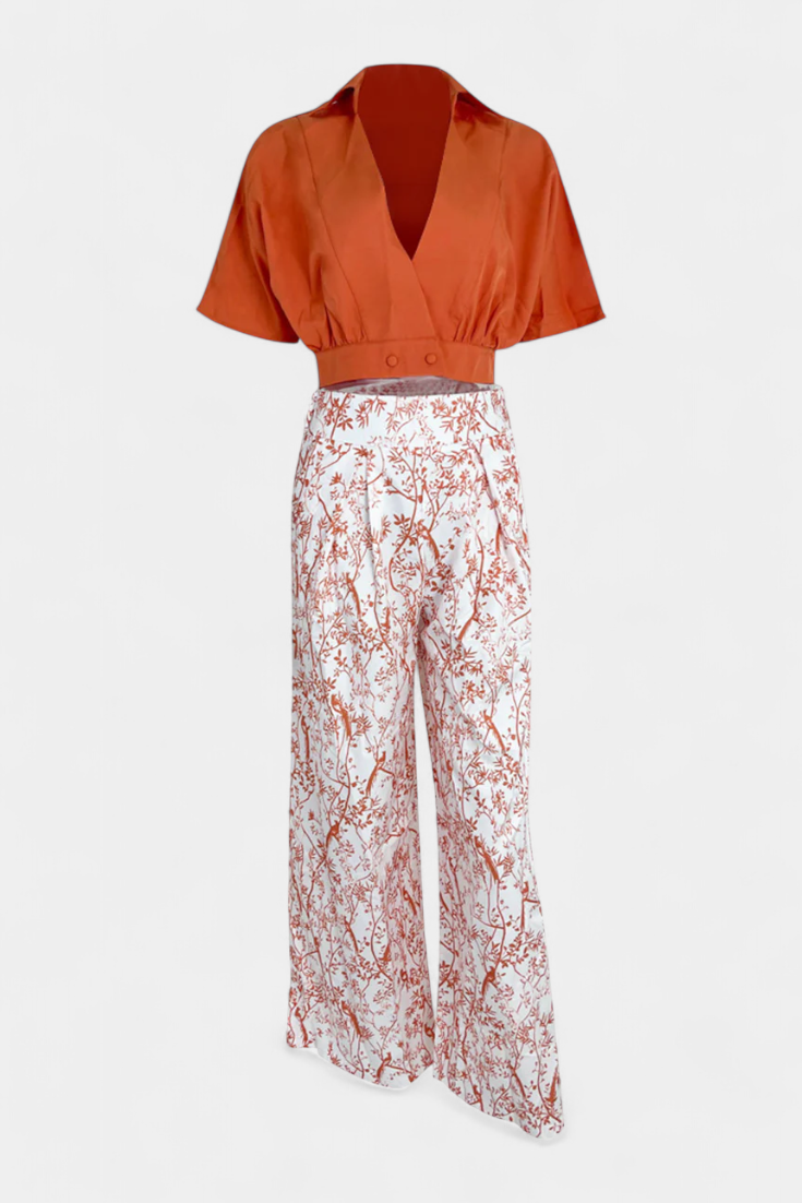 Olivia Ensemble Boho à Col en V et Pantalon Large