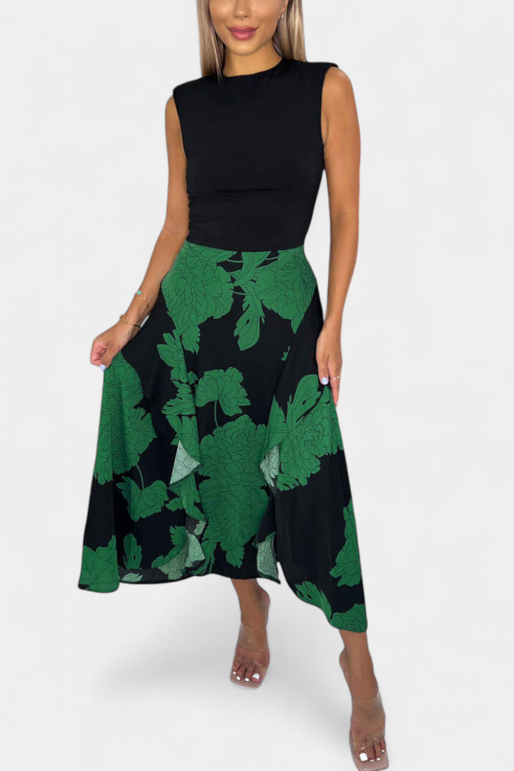 Robe Raquel avec Top en Tricot et Jupe Florale avec Fente
