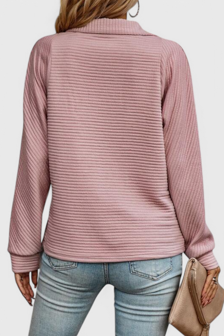 Pull Helene à Col en V avec Fermeture Éclair et Manches Longues