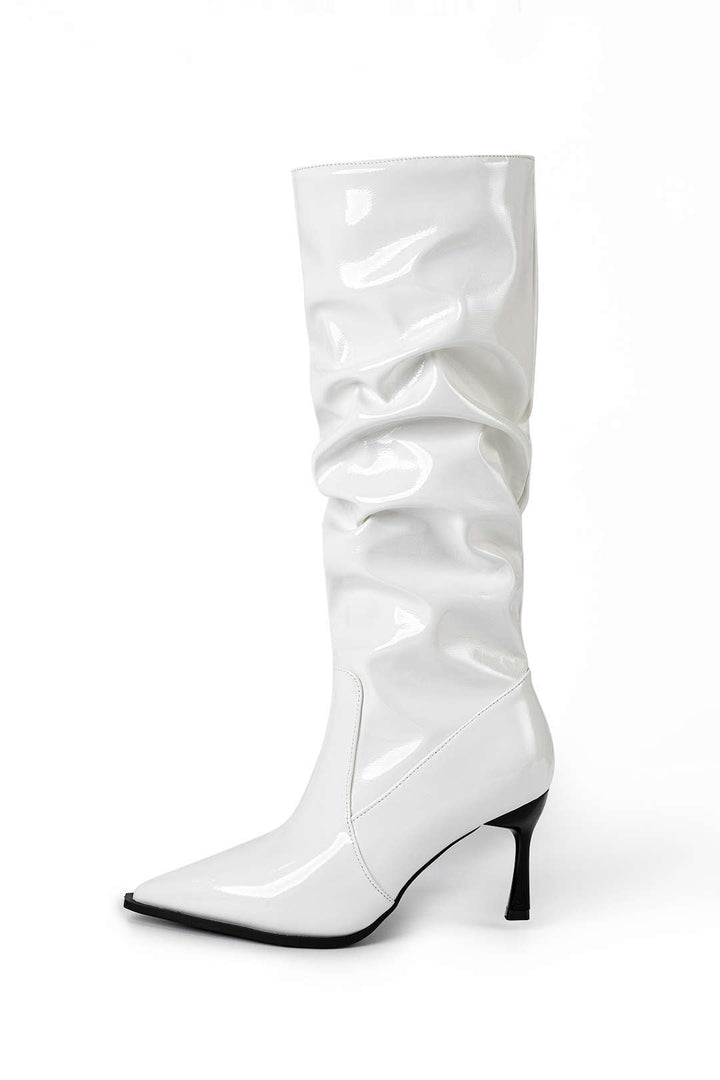 Bottes en Cuir Synthétique avec Plis et Pointe Aiguisée