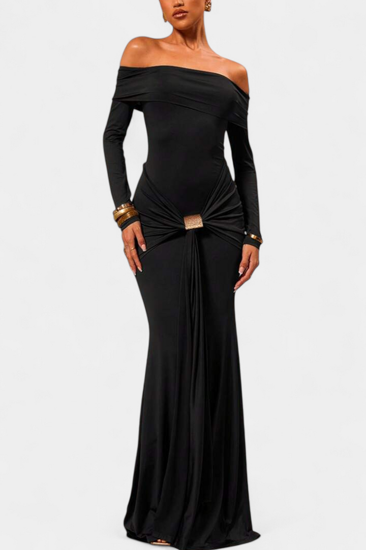Kiah Robe Maxi Off-Shoulder avec Silhouette de Sirène