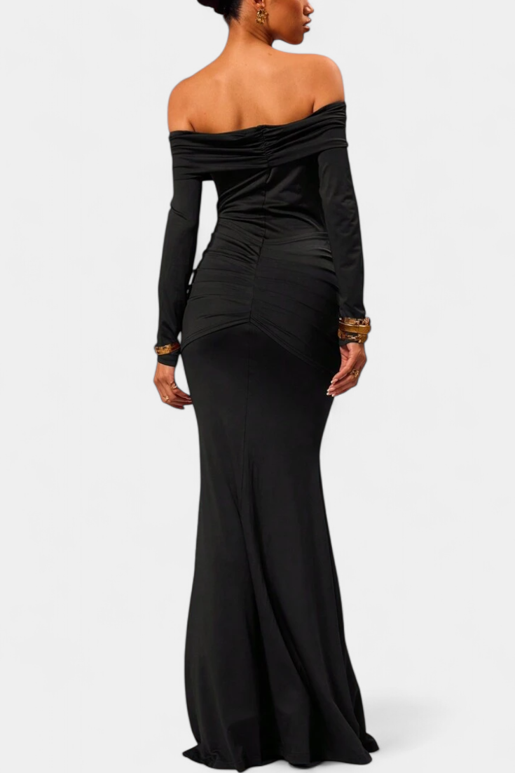 Kiah Robe Maxi Off-Shoulder avec Silhouette de Sirène