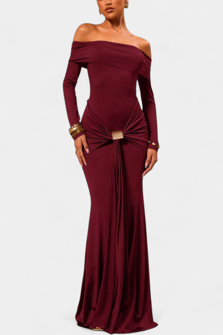 Kiah Robe Maxi Off-Shoulder avec Silhouette de Sirène