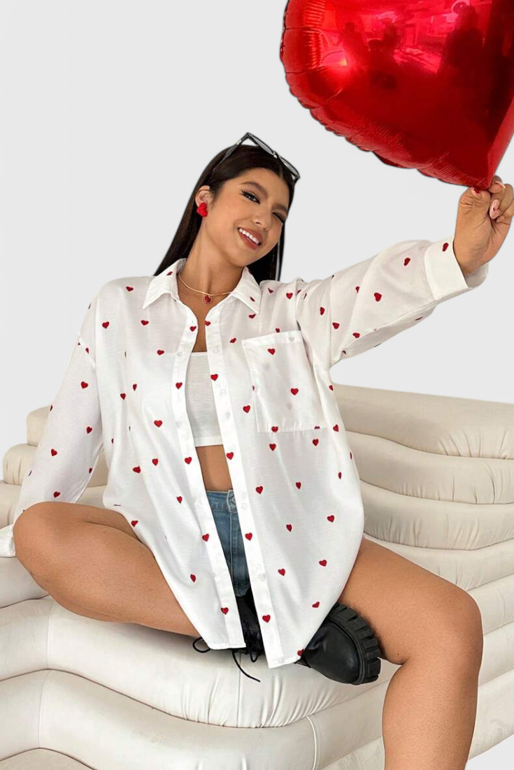 Rhiannon Blouse en Coton Brodée avec Cœurs