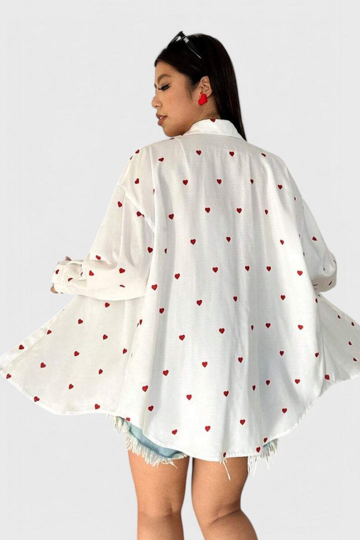 Rhiannon Blouse en Coton Brodée avec Cœurs