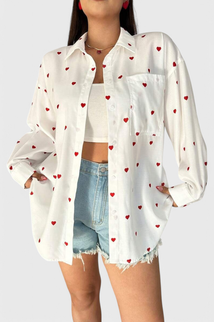 Rhiannon Blouse en Coton Brodée avec Cœurs