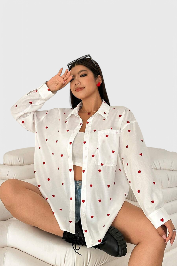 Rhiannon Blouse en Coton Brodée avec Cœurs