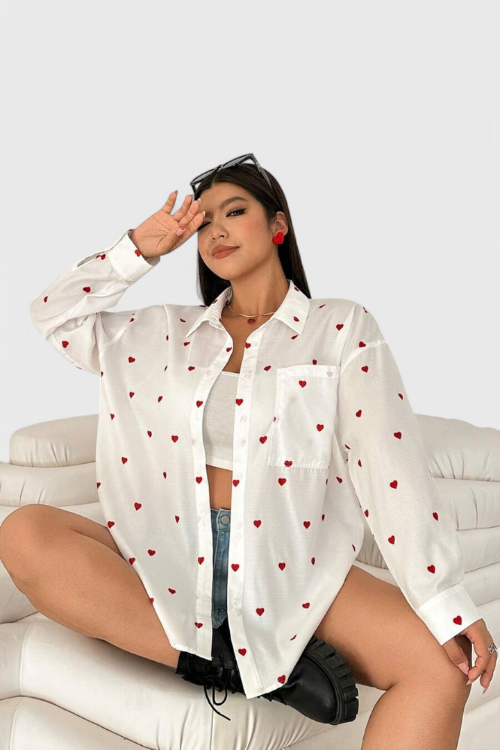 Rhiannon Blouse en Coton Brodée avec Cœurs