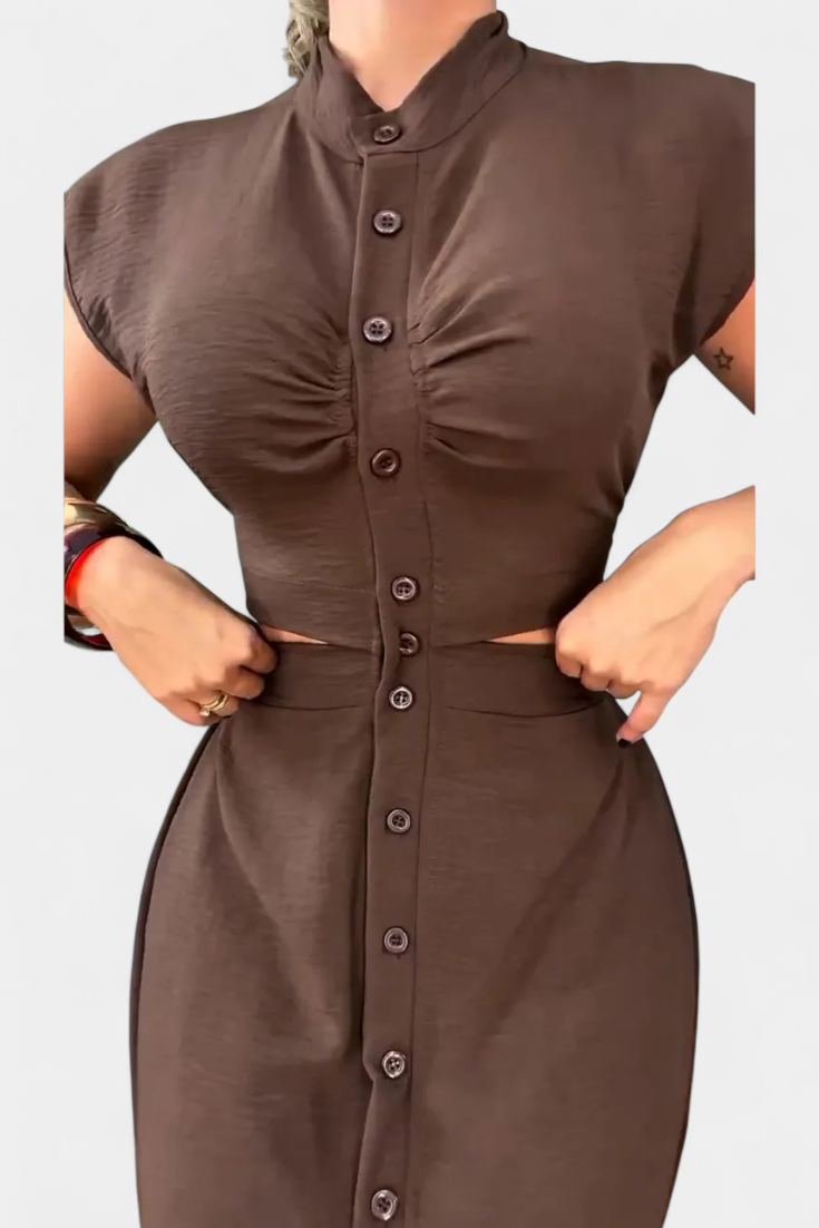 Griselda Robe Midi avec Boutons et Taille Ouverte