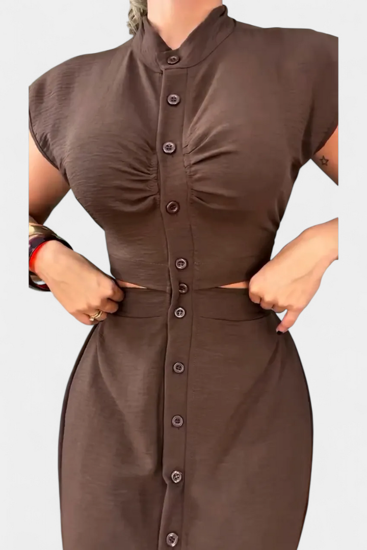Griselda Robe Midi avec Boutons et Taille Ouverte
