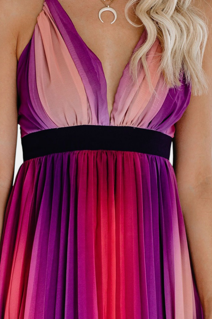 Robe Cecilia Plissée avec Dos Nu et Imprimé Dégradé