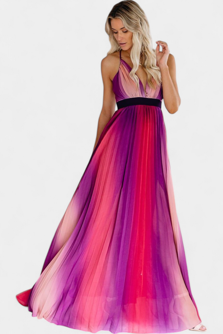 Robe Cecilia Plissée avec Dos Nu et Imprimé Dégradé