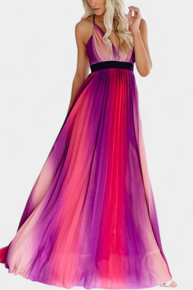 Robe Cecilia Plissée avec Dos Nu et Imprimé Dégradé