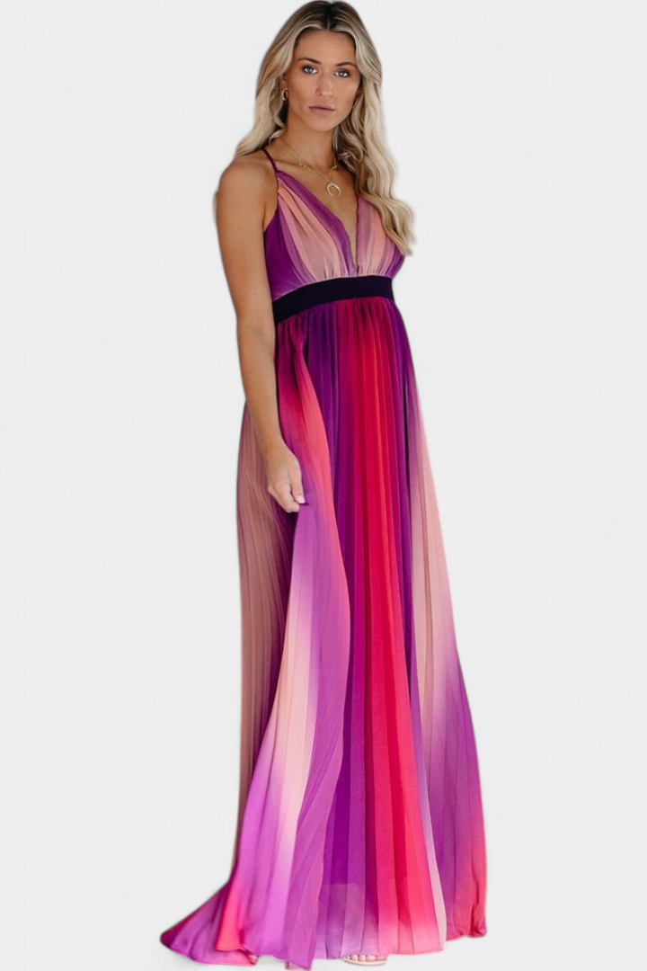 Robe Cecilia Plissée avec Dos Nu et Imprimé Dégradé