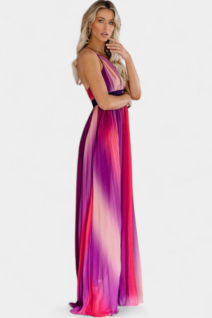 Robe Cecilia Plissée avec Dos Nu et Imprimé Dégradé