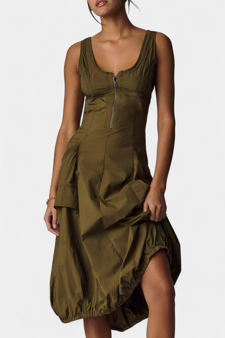 Robe Midi Katana avec Ourlet en Bulles et Corset Ajusté