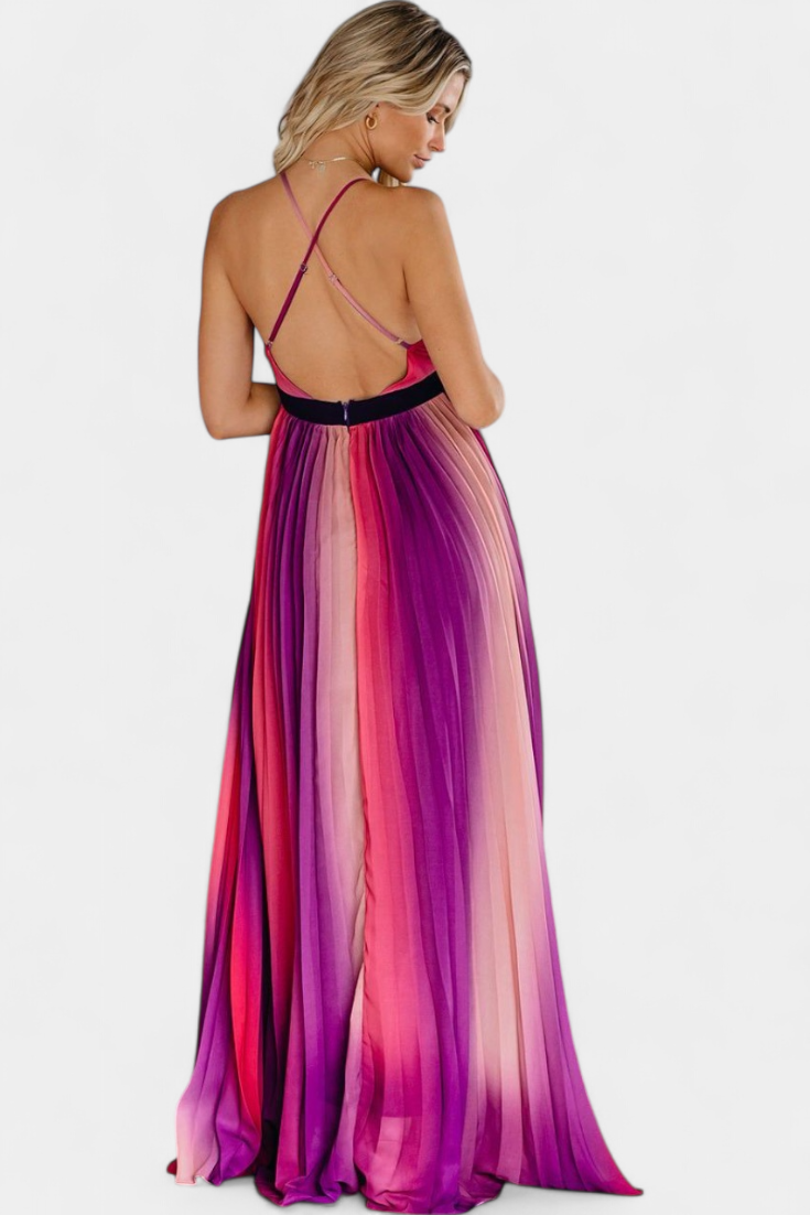 Robe Cecilia Plissée avec Dos Nu et Imprimé Dégradé