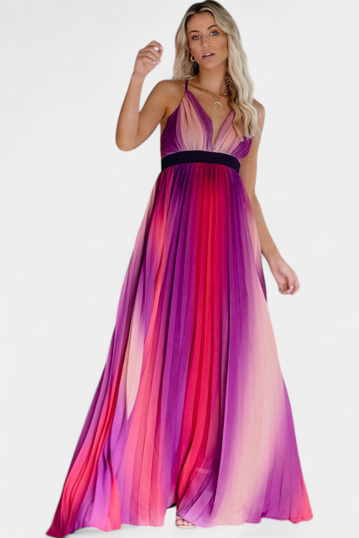 Robe Cecilia Plissée avec Dos Nu et Imprimé Dégradé