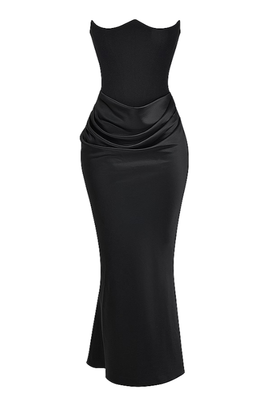 Robe Maxi Drapée Emily avec Corset Sans Bretelles