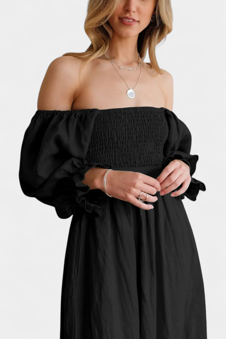 Robe Petra à Deux Niveaux avec Corps Froncé et Manches Bouffantes