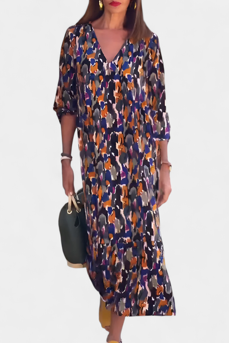 Robe Teodora Rétro avec Décolleté en V et Manches Bouffantes