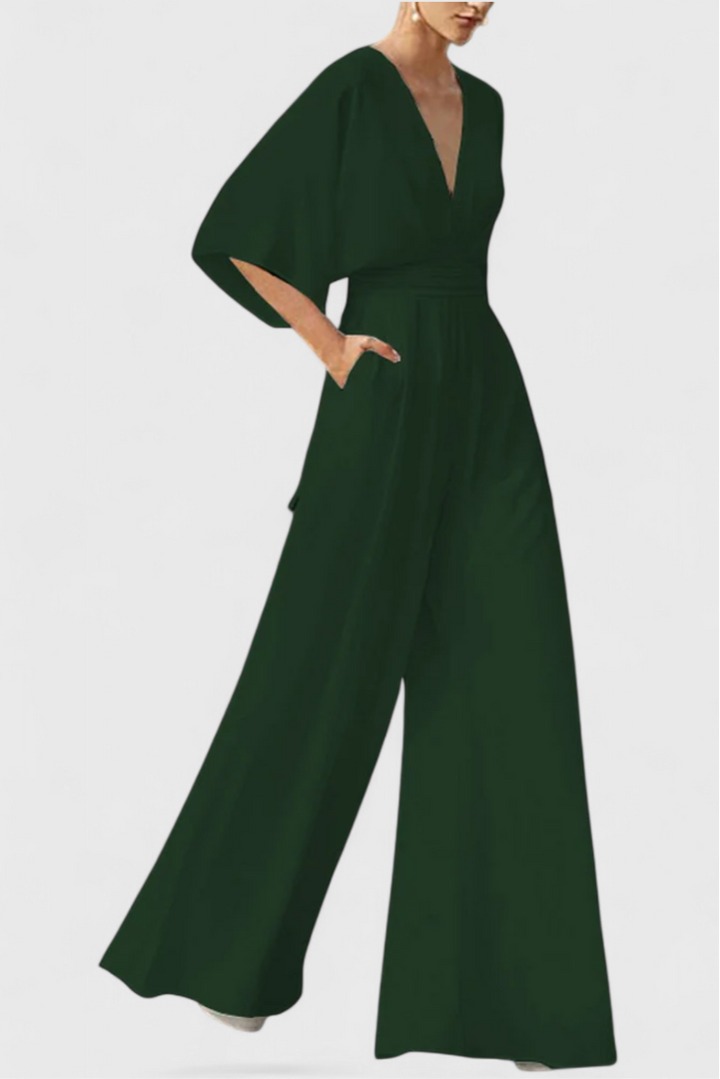 Isaura Mono Long Élégant avec Pantalon Large et Décolleté en V
