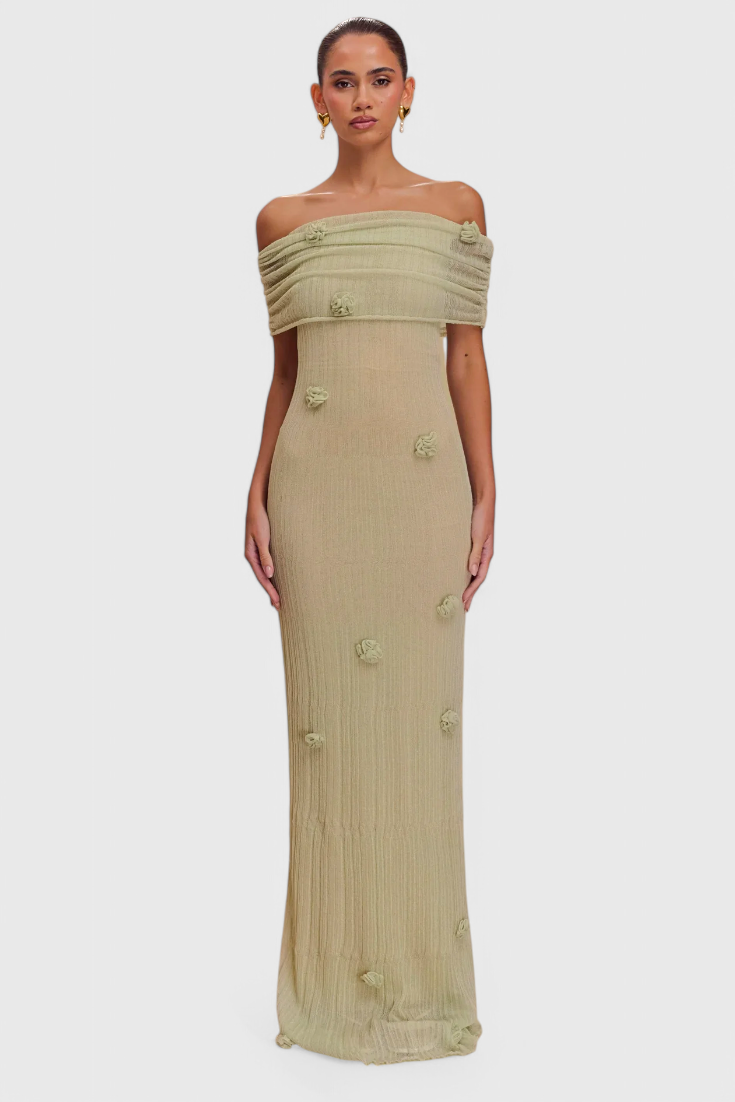 Barbara Robe Maxi en Tricot Off-Shoulder