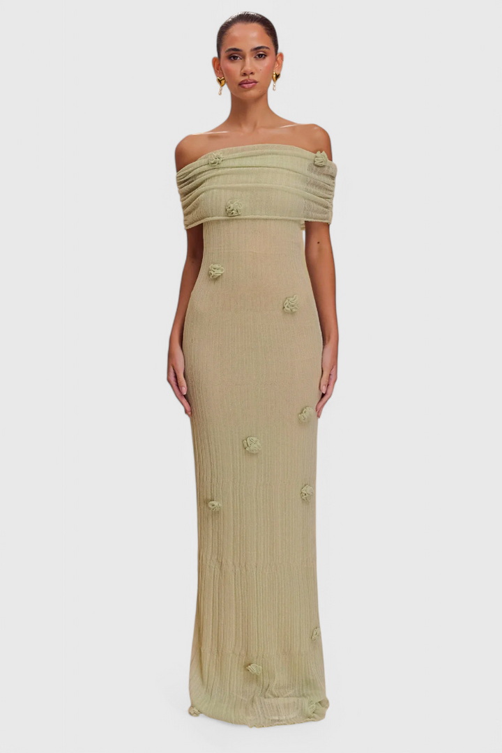 Barbara Robe Maxi en Tricot Off-Shoulder